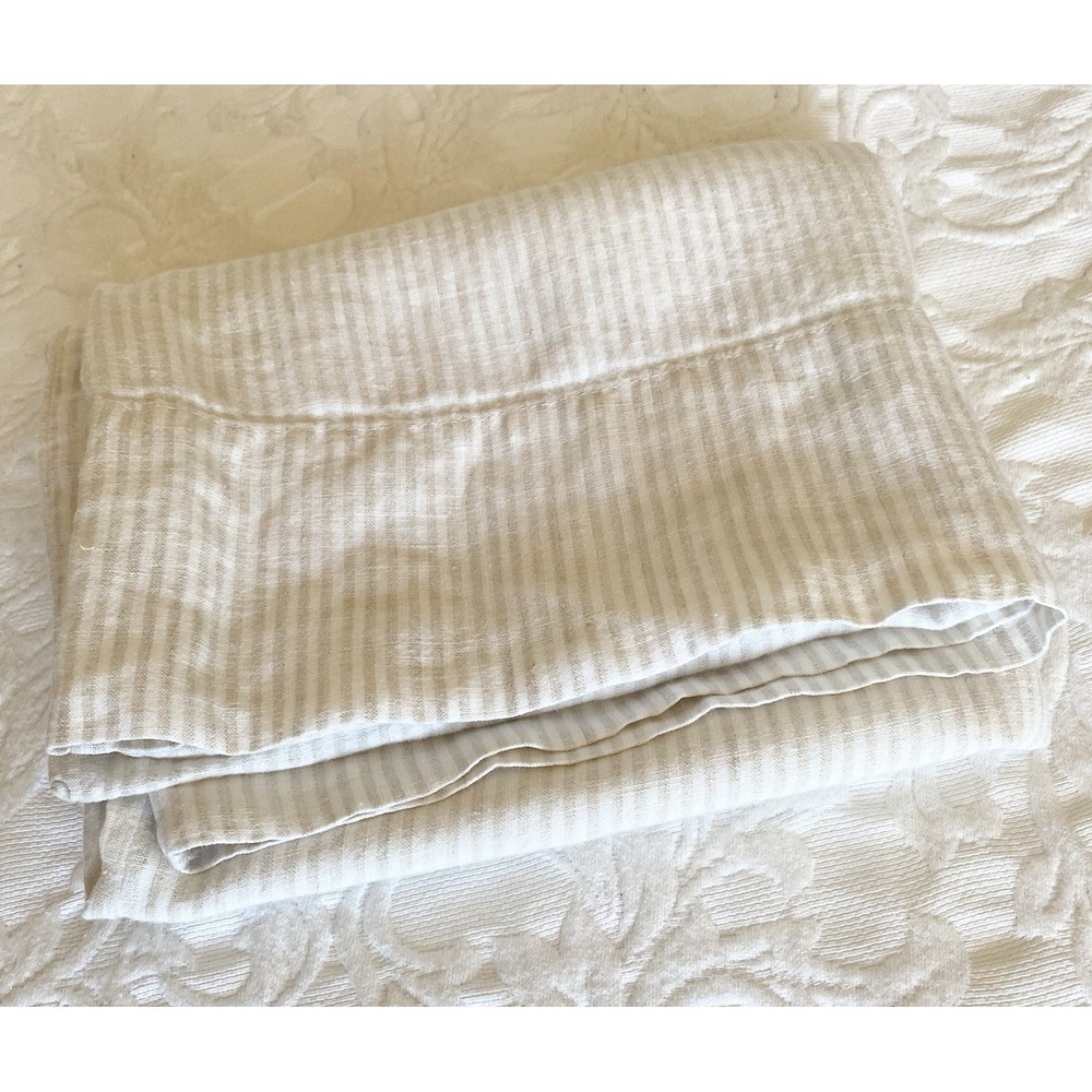 SIMPLE & OPULENCE STANDARD PILLOWCASE 100% LINEN NATURAL Tan Strip oatmeal